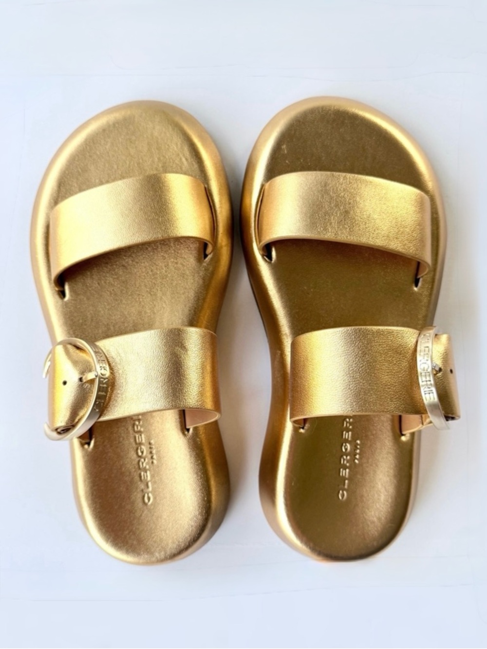 Clergerie Paris / Robert Clergerie Loud Gold Metallic Leather Slide Sandals 38